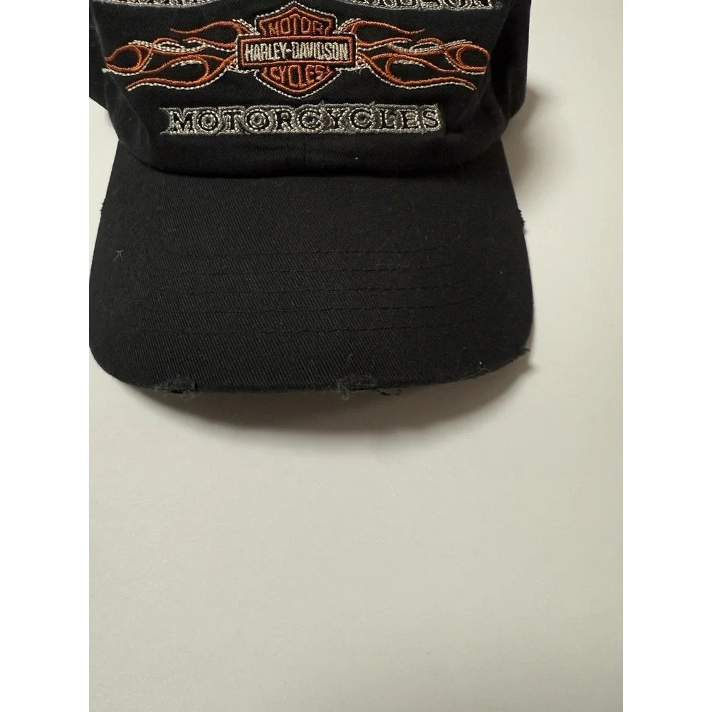 Vintage Harley Davidson Hat Black Orange Flames OSFM